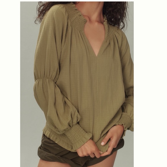 NWT Anthropologie Porridge Long-Sleeve Gauze Smocked Top M - Picture 3 of 12